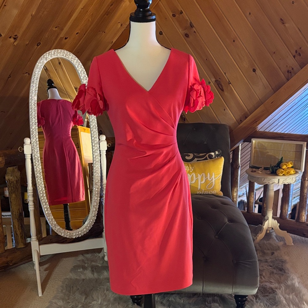 Adrianna Papell Pink Mini Dress with Floral Sleeves